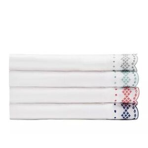 Sky Scalloped Grey Embroidered Flat Full Sheet, NEW